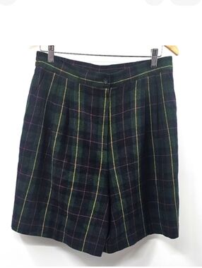 Joan Leslie Wool Green Vintage Plaid Shorts Size 16